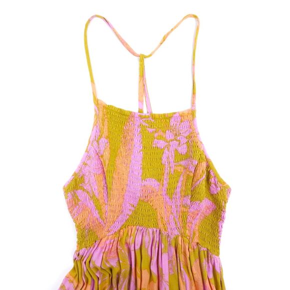 FREE PEOPLE Heat Wave Maxi Dress Gold Floral Tiered Ruffle Smocked Resort XS - Picture 5 of 8